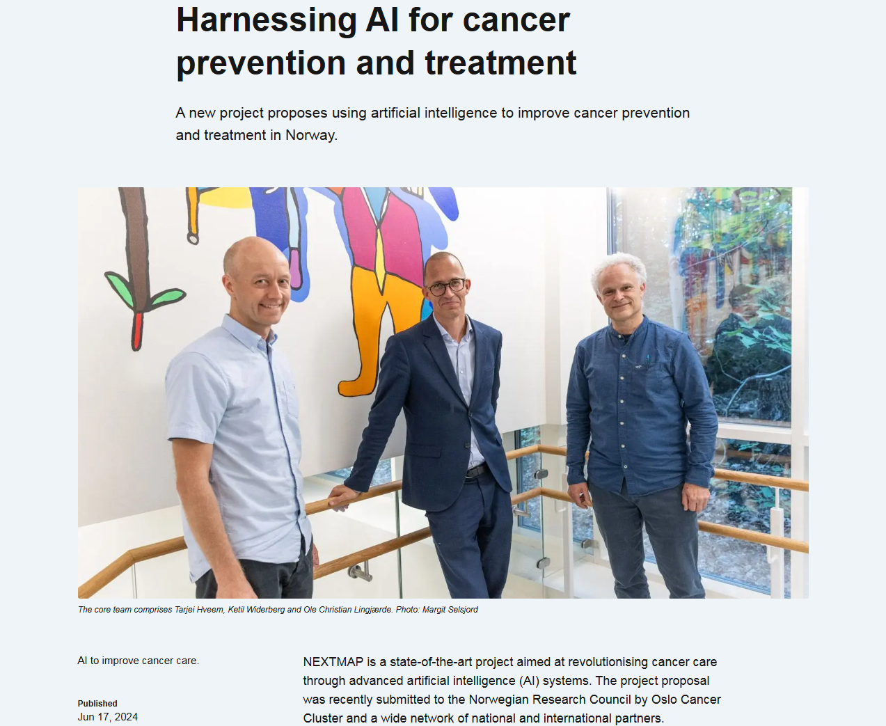 Screenshot from Oslo cancer cluster's website